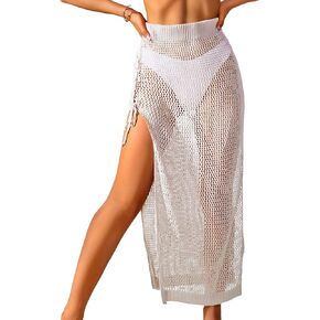ZAFUL Women's Swimsuit Cover Up Crochet Sheer Knit Side Slit Maxi Beach Skirt Sarong in Kuwait