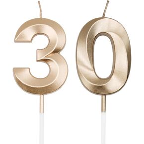 Silver 30th Birthday Candles for Cakes, Number 30 Candle Cake Cupcake Topper for Birthday Anniversary Party Decoration