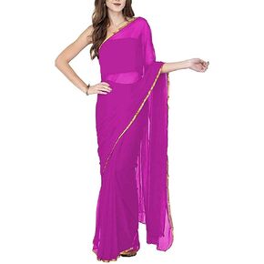 Way2like Chiffon Plain Saree Blouse Indian Bollywood Party Wear Curtain Drape Dress Gift
