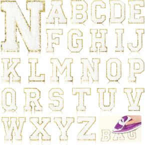 Iron on Chenille Letters Patches for Clothing: NICEVINYL 26PCS Large White Varsity Letters Patches Glitter Alphabet Embroidered Initial Patches for Letterman Team Costume Jeans Jackets 3.14inch