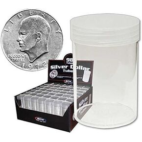 BCW Coin Tubes for Silver Dollars - 20ct | Holds "Eisenhower" Dollar | Durable Plastic Tube Coin Holders | Coin Collecting Supplies | Coin Storage Tubes with Airtight Lids