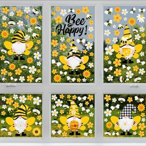 167 Pcs Honey Bee Window Stickers 6 Sheets Bee Window Clings Spring Summer Bee Gnome Window Decorations Honeycomb Bee Window Decal for Home Party Glass Mirror World Bee Day Decoration Supplies