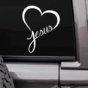 Jesus Heart Vinyl Decal Sticker | Cars Trucks Vans Walls Laptops Cups | White | 5.5 X 4.3 inch | MAZ-401