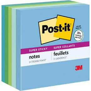 Post-it Super Sticky Recycled Notes, 3x3 in, 5 Pads, 2x the Sticking Power, Poptimistic, Bright Colors, 30% Recycled Paper (654-5SST)