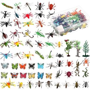 Fake Bugs Toy Assorted Play Bugs Insect Toys Figures Mini Realistic Insect Toys Random Plastic Insects Bug Toys with Storage Box for Children Insect Themed Halloween Party (Cool Style,75 Pieces)