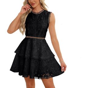 iceKiss Women's Lace Floral Mini Dress Round Neck Sleeveless Cocktail A-Line Dress