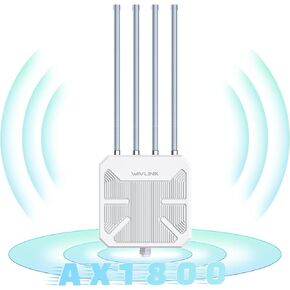 WAVLINK Outdoor WiFi 6 Extender AX1800 High Power Outdoor Weatherproof WiFi Range Extender Access Point with Passive/Active POE, Dual Band 2.4GHz+5GHz, 4x8dBi Detachable Antenna