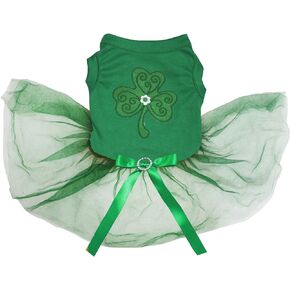 Petitebella Green Clover Puppy Dog Dress (Black/Green Clovers, X-Small)