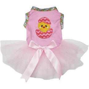Petitebella Chick Egg Puppy Dog Dress (Blue Dots/Chevron Lace, X-Small) in Saudi Arabia