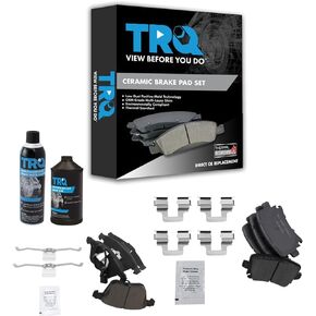 TRQ Premium Ceramic Disc Brake Pad Front & Rear Kit w/Chemicals Compatible with Audi A4 A6