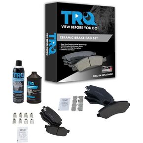TRQ Premium Posi Ceramic Brake Pad Kit Front & Rear Kit w/Chemicals Compatible with 2007-2011 Dodge Nitro 2008-2012 Jeep Liberty 2007-2017 Wrangler 2018 Wrangler JK