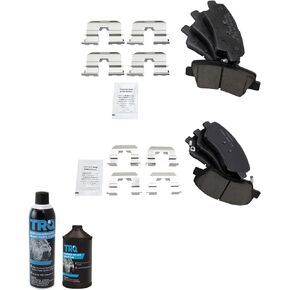 TRQ Front & Rear Premium Posi Ceramic Disc Brake Pad Set with Brake Fluid & Cleaner for Hyundai Accent Ka Rio