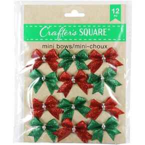 Crafter's Square Christmas Miniature Decorative Glitter Tie-On Christmas Bows - Red and Green - 12 Count Small