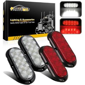 Partsam 4Pcs 6 Inch Oval Led Trailer Tail Lights Kit 10 LED Flange Mount Waterproof 12V Sealed RV Trucks Led Stop Brake Turn Reverse Back Up Trailer Lights Surface Mount (2Red+2White)