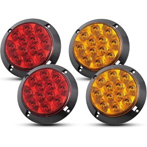 Meerkatt 4 Pcs 4 Inch Amber LED Sealed Surface Mount Round Turn Signal Tail Utility Lights Two Step Bright Waterproof Trailer Bus Truck Lorry Pickup ATV Van 12V DC Exterior Lamp GK12
