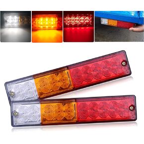 NBWDY 2PCS Trailer Tail Lights Bar, Waterproof 20 LED DC 12V Amber Turn Signal White Reverse Red Brake Running Lamp for Truck Trailer RV UTV Camper Car