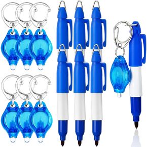 Zonon 12 Pcs Mini Flashlight Keychain Permanent Marker Keychain for Nurse Badge LED Key Ring Bullet Tip Point Markers (Classic Black)