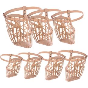1 Set of 7Pcs Plastic Basket Dog Muzzle with Adjustable PU Leather Strap Fashion Dog Mouth Cover - bite Safety for Pet Dog (Apricot) Pet Dog Training Assistant