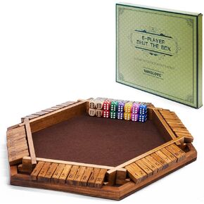 Shut The Box Dice Game Wooden Board (L15 x W13) for 1 2 3 4 5 6 Player, 6 Sided 10 Numbers Math Games with 16 Dices for Kids Adults(Instructions Included)
