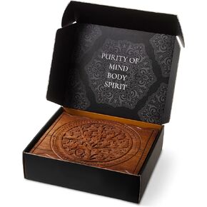 صندوق تذكار خشبي كبير - صندوق تزيين شجرة الحياة منحوت يدويًا مع مفصلات وغطاء للمجوهرات ولوازم المذبح والرماد والبلورات وديكور المنزل (12 × 10 × 3 بوصات) in Kuwait