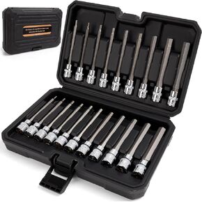 MulWark 13-Piece Torx Socket Set - 3/8, 1/4, 1/2 in. Drive Torx Bit Socket Set - S2 and Cr-V Steel Star Socket Set (T8 - T60) with Storage Case