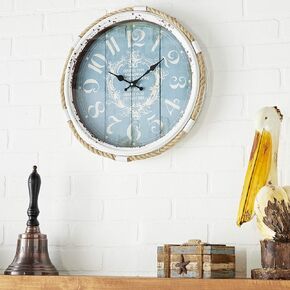 Deco 79 Metal Decorative Wall Clock Wall Clock for Home with Rope accent, Wall Clock for Room 25" x 2" x 25", Blue