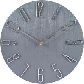 ALILUSSO 12 Inch Wall Clock Silent Non Ticking, 3D Relief Numbers Modern Style Decor Clock for Living Room Bedroom Kitchen Home Office School (Blue Grey)