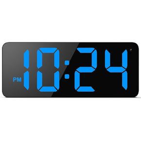 LED Digital Wall Clock with Large Display, Big Digits, Auto-Dimming, 12/24Hr Format, Modern Electric Small Silent Wall Clock for Living Room, Bedroom, Classroom, Farmhouse, Kitchen, Office - Blue