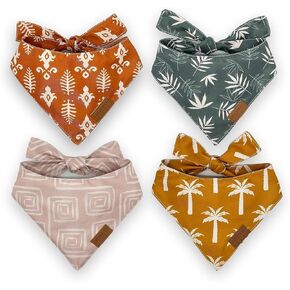 Dog Bandanas 4 Pack, Holiday Set, Large, Premium Durable Soft Fabric, Dual Layer, Girl Boy Summer Cute Puppy Cat Pet Scarf, Unique Shape, Adjustable Fit, Christmas Thanksgiving Birthday