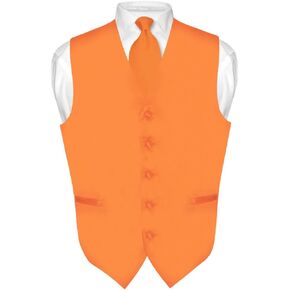 Men's Dress Vest & NeckTie Solid ORANGE Color Neck Tie Set for Suit or Tuxedo