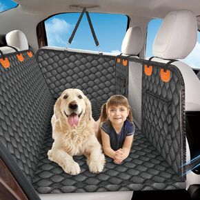 FURROOM Dog Car Seat Cover for Pet, Hard Bottom Back Seat Extender 100% Waterproof Scratch Resistant Non-Slip Dog Hammock for Car SUVs Truck Travel Camping Mattress Bed, Universal Size -Black