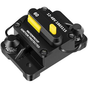 MKR-27 60 AMP Circuit Breaker 1865115 with Stainless Steel 1/4" Studs and Protective Insulator - for 12/24/36V, Manual Reset-Waterproof & Ignition Protected - Fit for Minn Kota Trolling Motors 12-48V