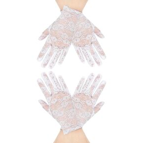 2 Pairs Short Lace Gloves with Flowers Bridal Gloves Tea Party Gloves Dressy Gloves for Wedding Halloween Costumes