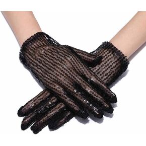 CASDRE Short Sequin Gloves Tulle Bride Wedding Gloves Wrist Length Bridal Gloves Evening Party Gloves for Women and Girls