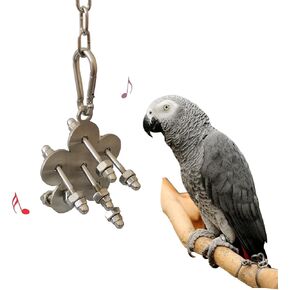 JSLZF African Grey Parrot Chew Toy Hanging Stainless Steel Bird Toy Non-Removable Hex Nuts Foraging Bird Toy for Conure, Cockatiel, Parakeet, Cockatoo, African Grey