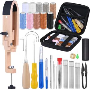 Stitching Pony, Leather Stitching Pony-Table Lacing Desktop Pony with Leather Sewing Needles, Universal Rotating Pony, 42 PCS Heavy Duty Sewing Kit with Sewing Awl for DIY Leather Hand Stitching