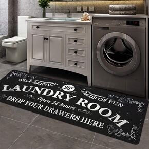 Farmhouse Laundry Room Rug Runner 20"x49" Non Slip Laundry Rugs for Laundry Room Decor Washable Laundry Mat for Bathroom Hallway Kitchen Laundry Room Decor Accessories (Black)