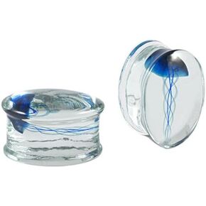 Izpack Blue Jellyfish Oval Glass Ear Plugs Tunnels Stretcher Expander Ears Gauge Plug Double Flared Saddle Piercing Body Jewelry Gifts for Women Men
