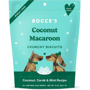 Bocce's Bakery Coconut Macaroon Treats for Dogs, Wheat-Free Everyday Dog Treats, Made with Real Ingredients, Baked in The USA, All-Natural Coconut, Carob & Mint Crunchy Biscuits, 5 oz in Kuwait