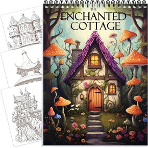 Coloring Book for Women Spiral Bound, Lay Flat While Coloring Adult Coloring Book One Sided Design Gift for Adult to Relax and Relieve Anxiety The Enchanted Cottage
