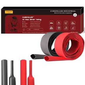 CUBEFELLER® 3:1 Waterproof Heat Shrink Tubing Kit, (1/4 Inch, 20Ft,Black & Red), Marine Dual Wall Adhesive Shrinkable Wire Wrap Tube, Insulation Sealing Wear-Resistant Cable Protector