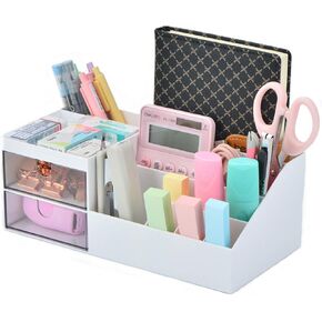 Citmage Desk Organizer Caddy with 5 Compartments Office Workspace Desktop Holder Plastic Stationery Storage Box for Pencils,Markers,Erasers,Pens (Blue_2)…
