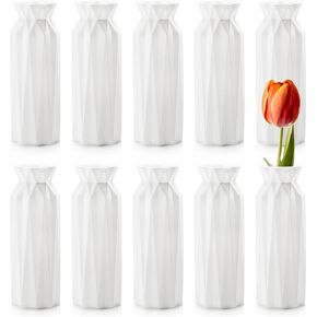 ZOOFOX 10 Pack Composite Plastic Flower Vase, 8" Plastic Vases for Centerpieces, White Unbreakable Vase for Wedding Dinner Table Party Living Room Office Bedroom Decor, Origami Design