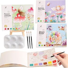 طلاء توسوني مع كتب مائية، مجموعة كتب رسم بالألوان المائية، كتب تلوين بألوان مائية للأطفال، هدايا الفنون والحرف اليدوية للأطفال (مجموعة 4 قطع)
