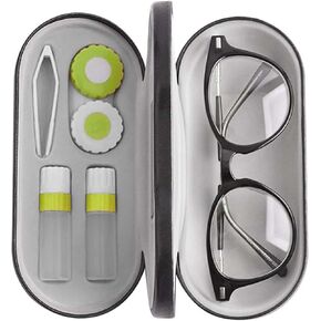 alladaga 2 in 1 Double Use Portable Glasses Case Set Compatible with Contact Lens and Eyeglasses Case