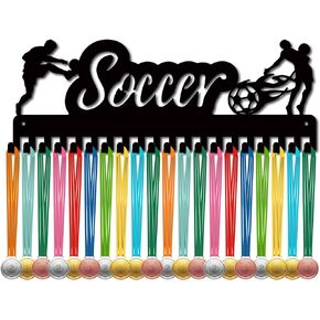 CREATCABIN Cheerleader Medal Hanger Display Cheer Medal Holder Rack Sports Metal Hanging Athlete Awards Iron Wall Mount Decor with 20 Hooks for Home Badge Race Marathon Football Black 15.7x5.9Inch