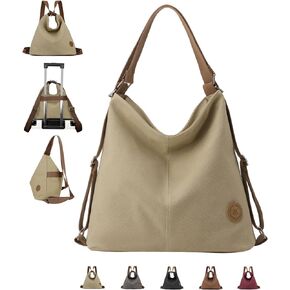 DUOL COOS Convertible Canvas Tote Bag Backpack for Women with Zipper Pocket, Large Purse Crossbody Shoulder Hobo Bag