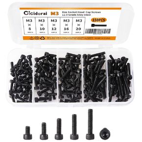 M4 x 20mm 25mm 30mm 35mm 40mm Hex Socket Head Cap Screws Bolts, 12.9 Grade Alloy Steel, Black Oxide Finish, Fully Threaded, Metric Allen Hex Drive, Assortment Kit 50Pcs
