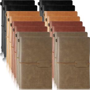 Sabary 16 Pcs Vintage Travel Notebooks PU Leather Lined Journals Retro Refillable Travelers Writing Notebook with Pages and Card Holders for Men Women, 4.72 x 7.87 Inch, 80 Sheets/ 160 Pages