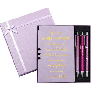 5 Pcs Inspirational Journal for Women A6 Leather Journal and Glitter Ballpoint Pen Set with Gift Box for Teacher Volunteer Mom nurse Employee Coworker Friend(Purple)